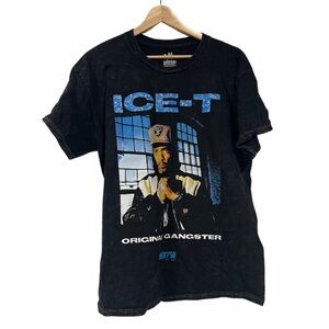 Ice-T Black Graphic Band Tee with Blue and White Print in Vintage Style